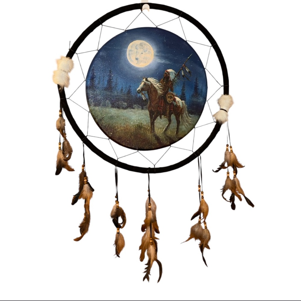 Native American Style Dreamcatcher with Moonlit Scene